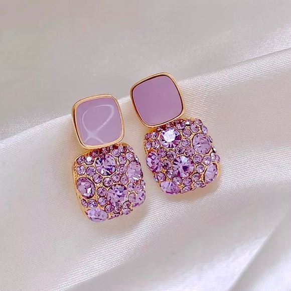 Jewelry - 💜 Purple Crystal Geometric Fashion Earrings 💜